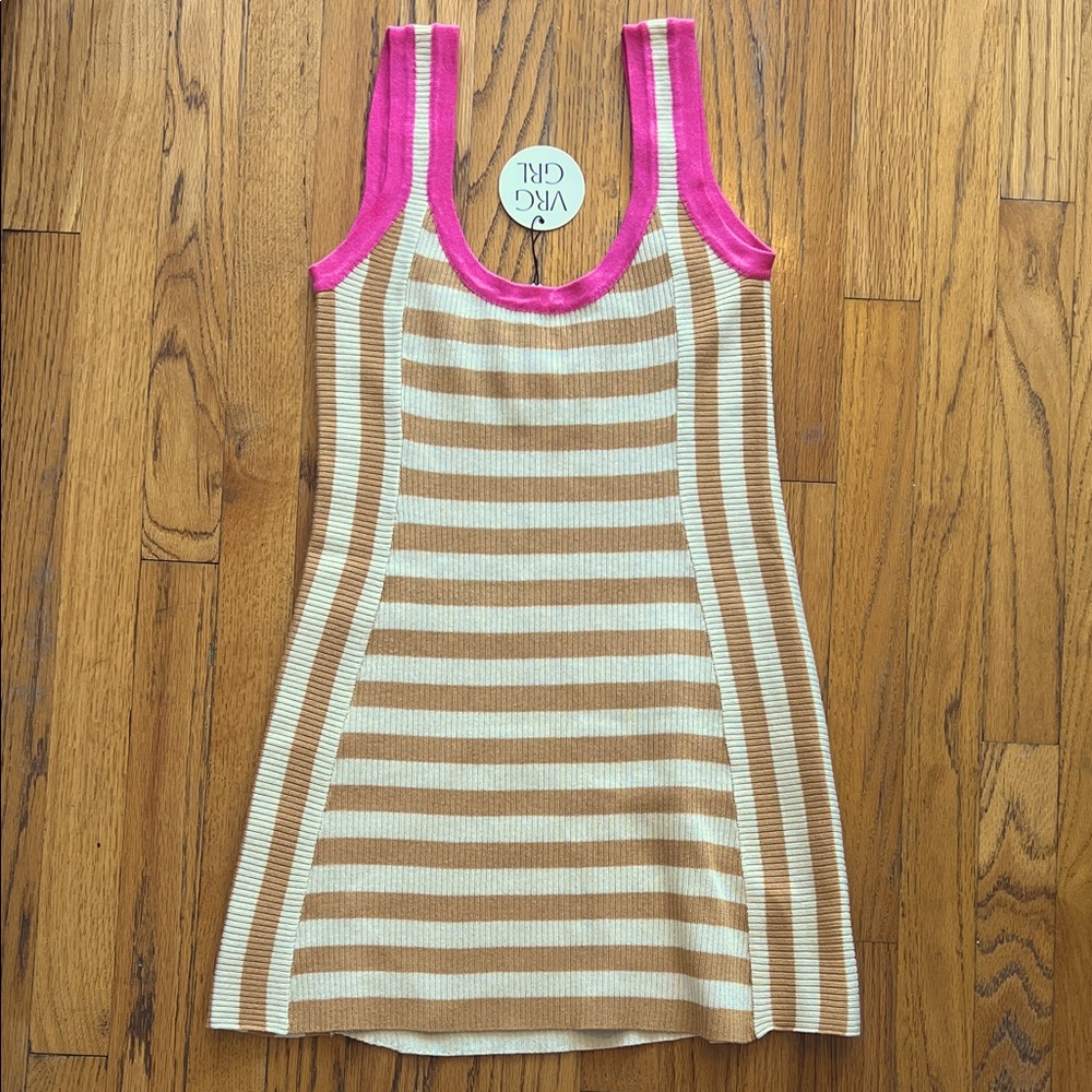 VRG Girl Striped Beige/Pink Knit Dress